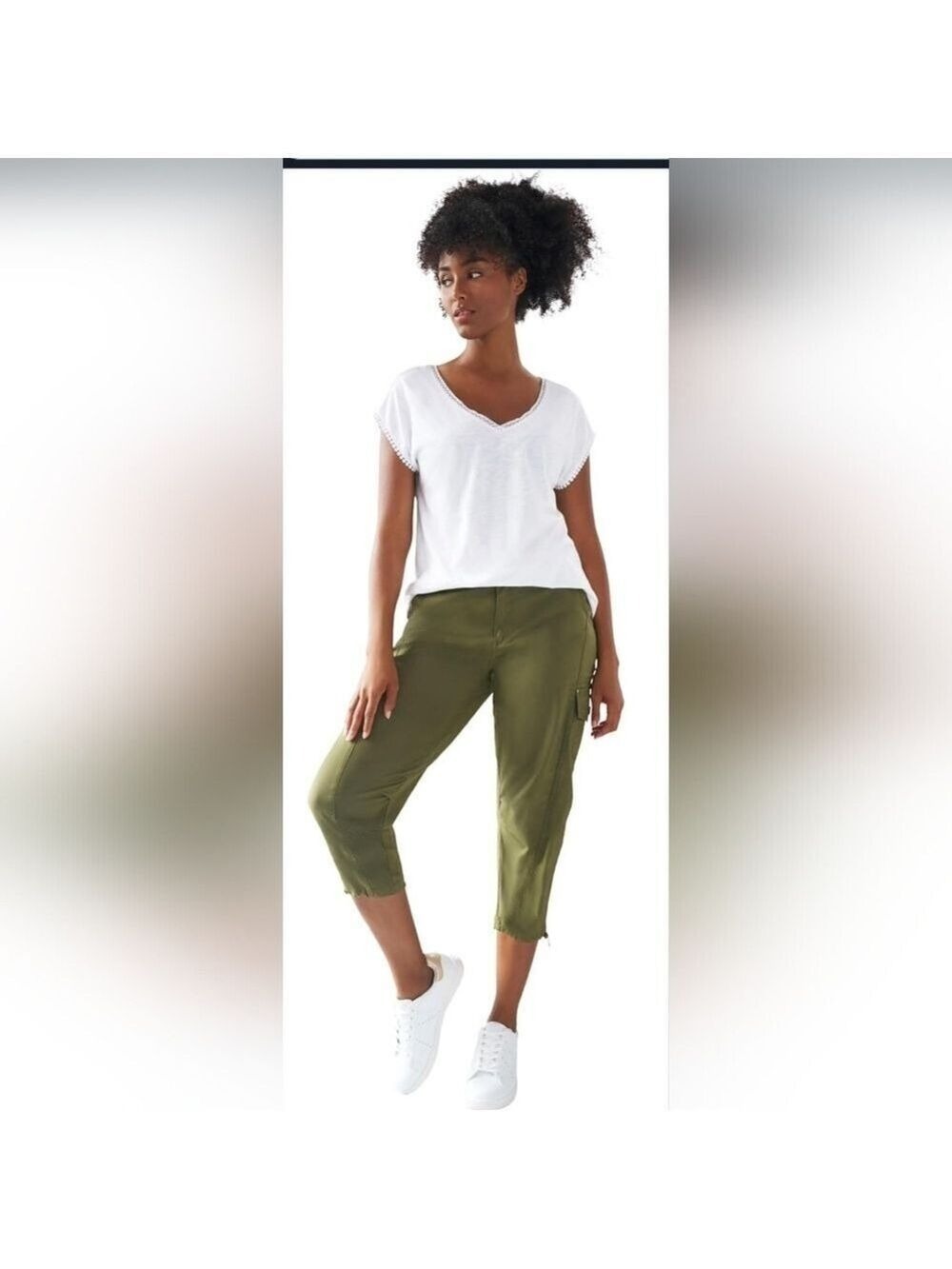 Ellos Women's Green Cargo Capris, Size 14